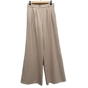 Avec Les Filles Beige Cream High Waisted Wide Leg Pleated Pants Trousers size 4